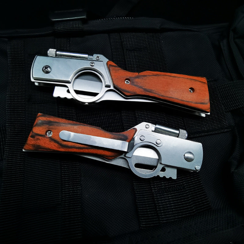 Coltelli tattici con coltello pieghevole automatico AK47 con manico in legno