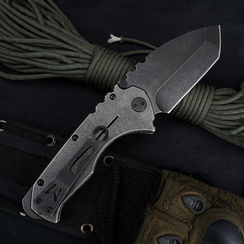 Tactical Folding Knife Stonewashed Blade Camping Knives