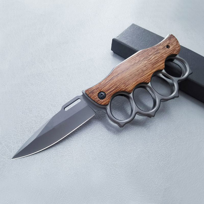 Coltello pieghevole Knuckle Manico in legno e manico in acciaio