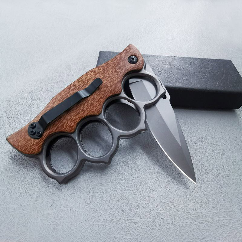 Knuckle Folding Knife Wooden Handle and Steel Handle