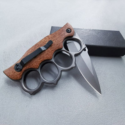 Knuckle Folding Knife Wooden Handle and Steel Handle